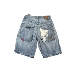 Vintage JNCO Jean Shorts 33 Embroidered Skull RARE 90s Y2K Grunge Skater Logo